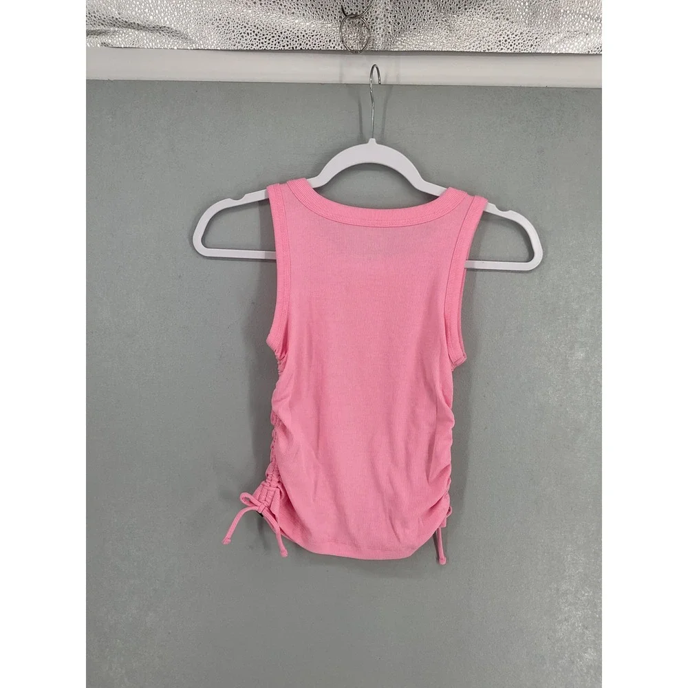 Justice Girls Tank Top Cinch Side Ribbed Pink Sport Club Size M 10